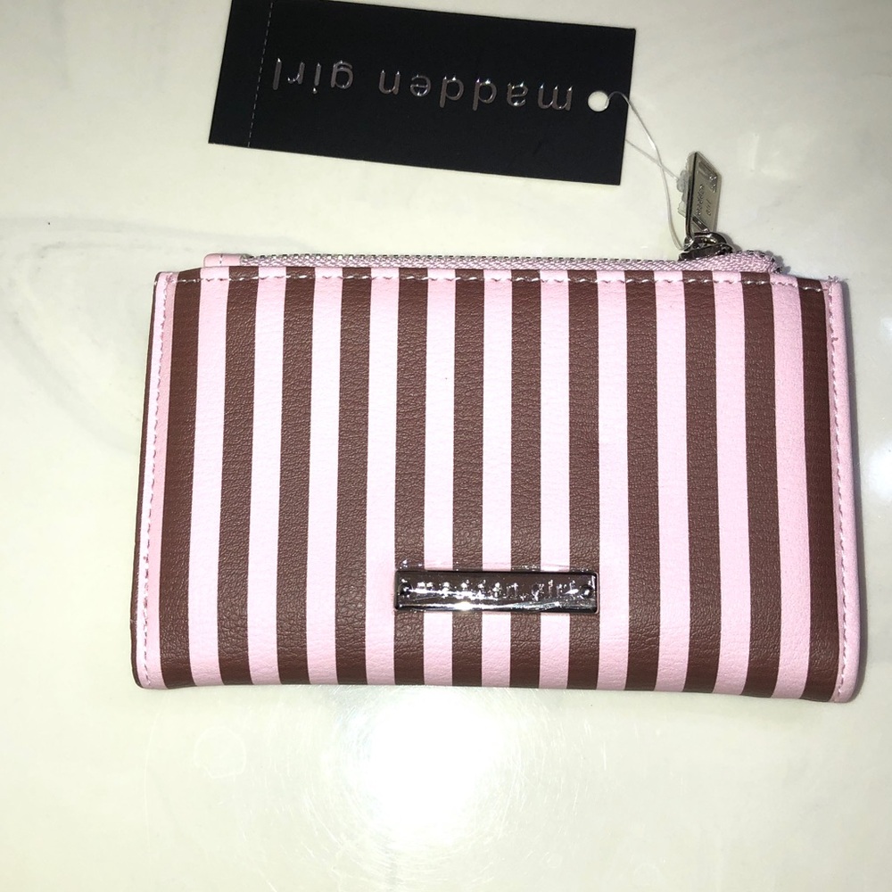 Madden Girl Pink & Brown Striped Bifold Faux Leather Wallet Dachshund Accent NWT - Picture 8 of 16
